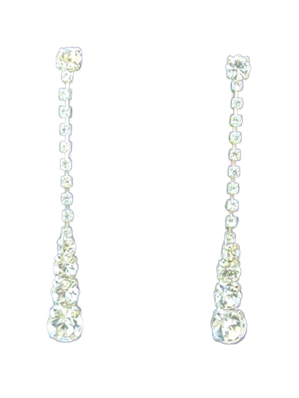 Crystal Rhinestone Long Strand Graduated Silver Tone Dangle Drop Earrings